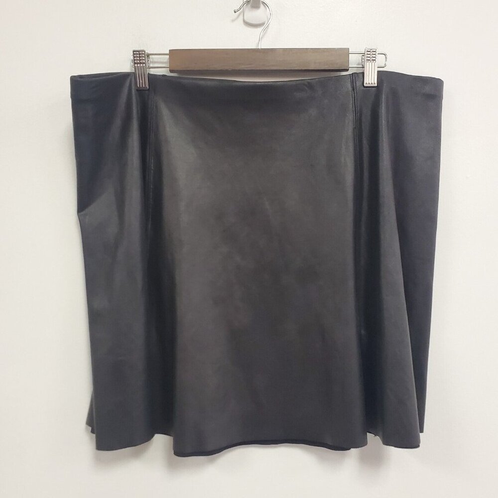 Spanx Womens Faux Leather Skater Skirt Size 2X Black Knee Length Biker Grunge
